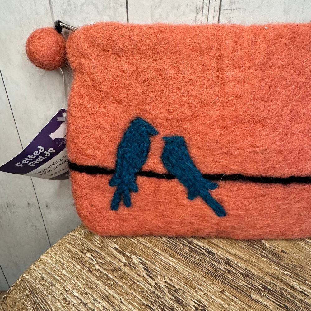 Coral Pink Felted Wool Wallet Pouch Blue Pink Coral Makeup Bag New FAST SHIP - Picture 3 of 6